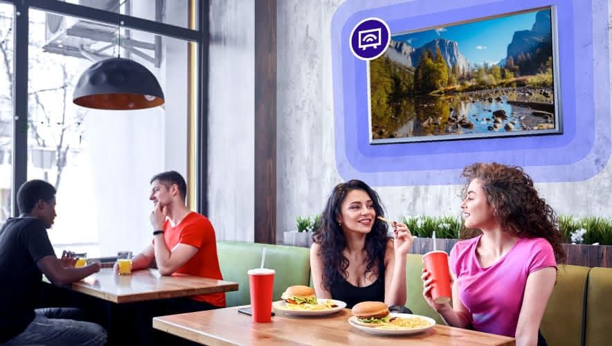Rockbot TV streaming in a fast casual dining area