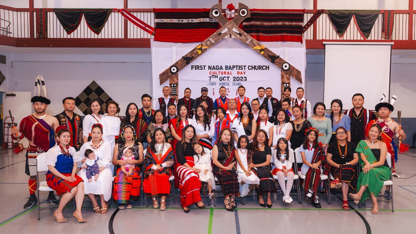 First Naga Baptist Church members gathered in traditional attire for Cultural Day