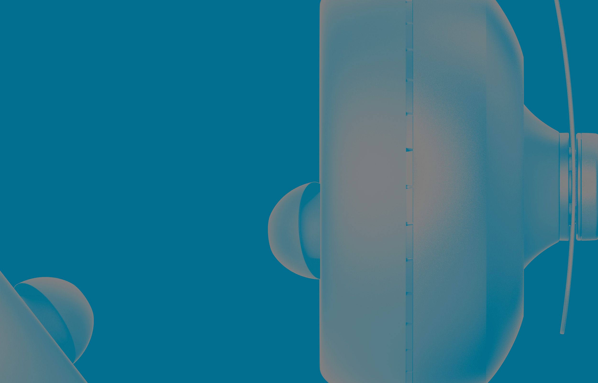 Hero image of NURAPHONE headphones overlaying solid-coloured background of Nura brand colour, Petrol Blue