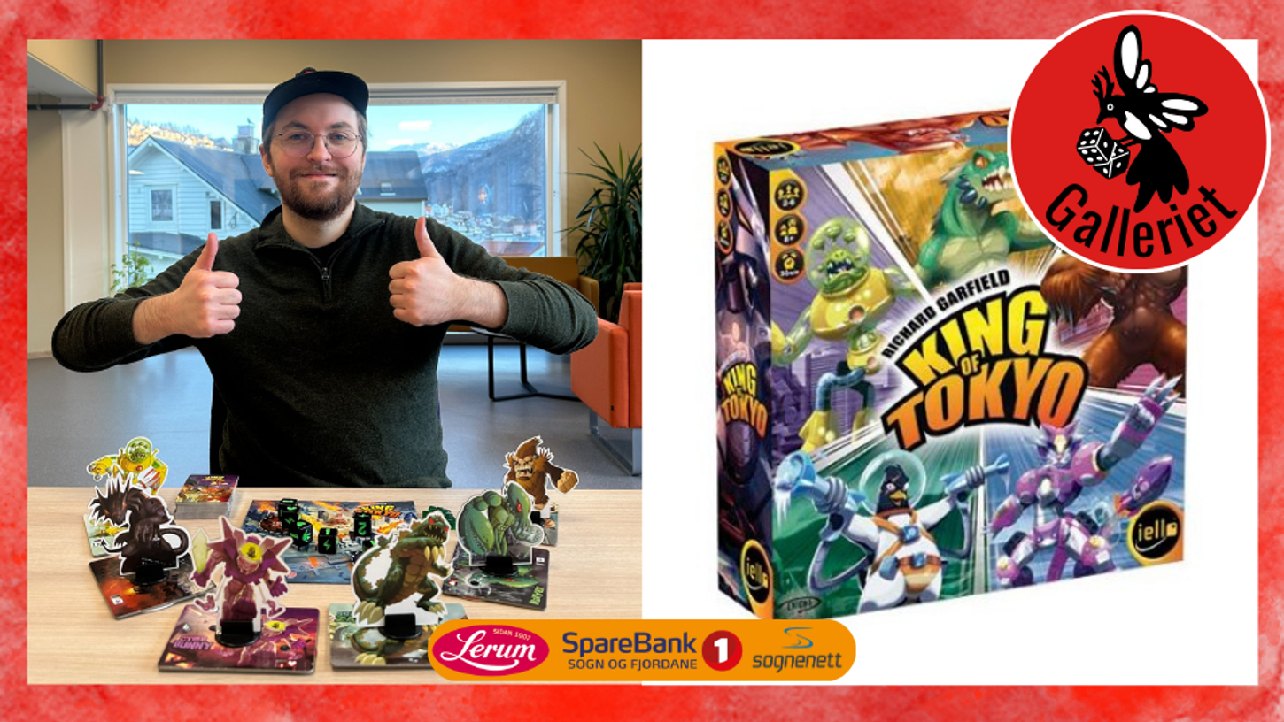 Bilde av Georg Hageberg og brettspelet King of Tokyo