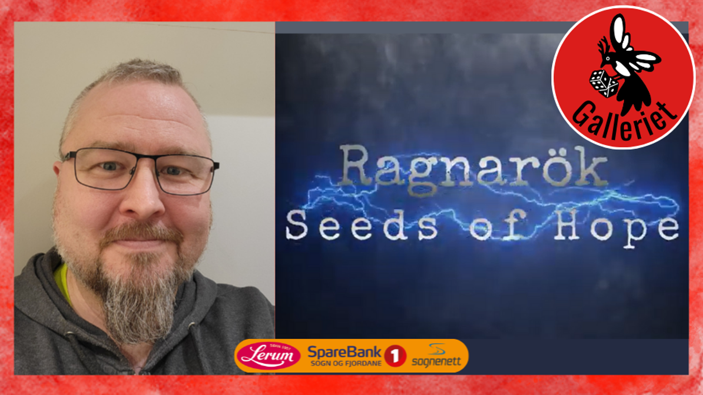 Bilde av Morten og logo frå spelet.