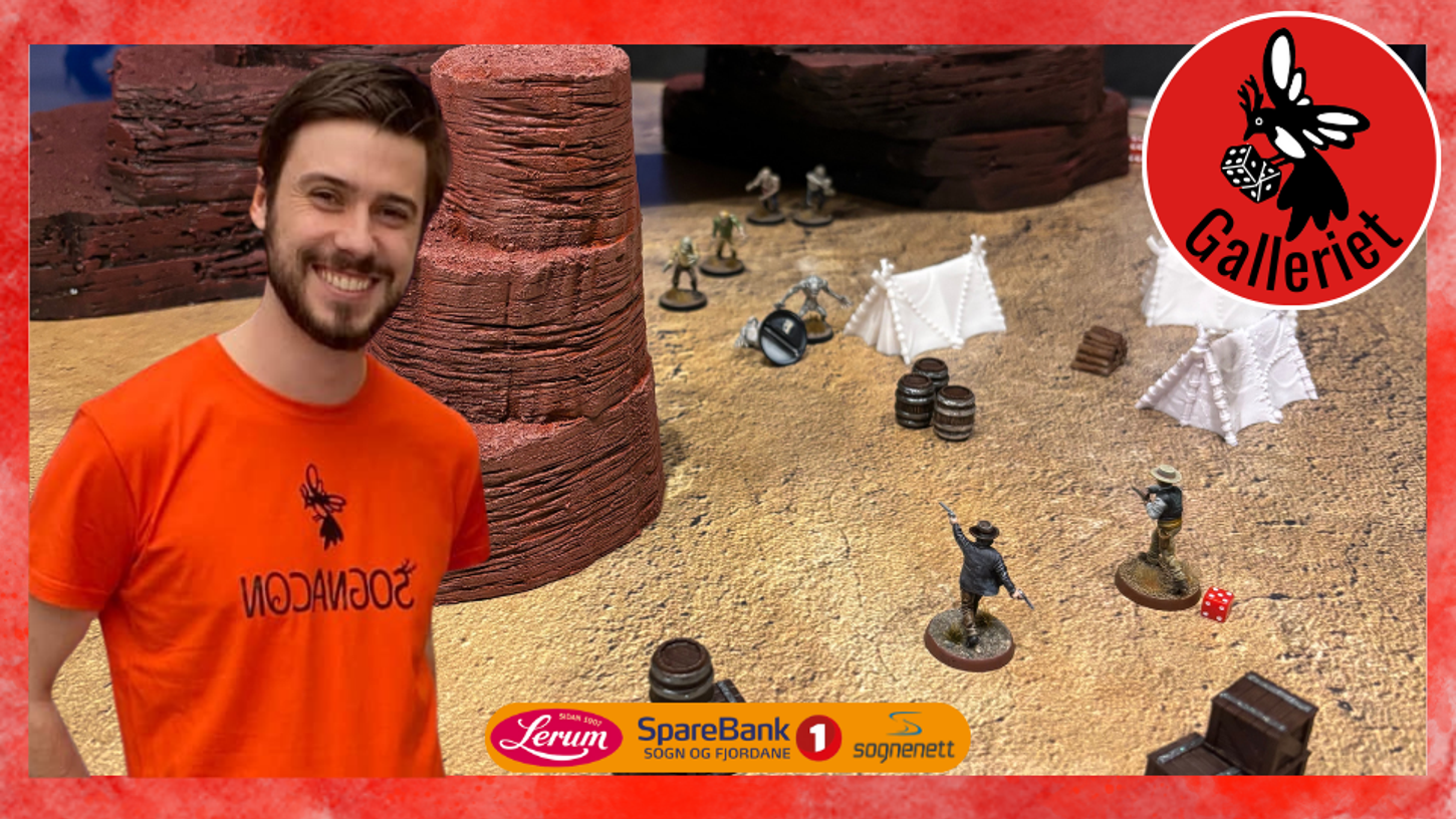 Bilete av Stefan og eit miniatyrspel med cowboyar