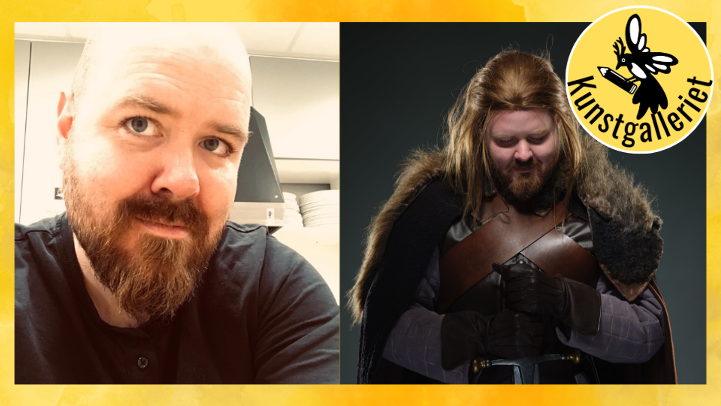 Bilde av Erik Tiller vanleg og utkledd som Eddard Stark