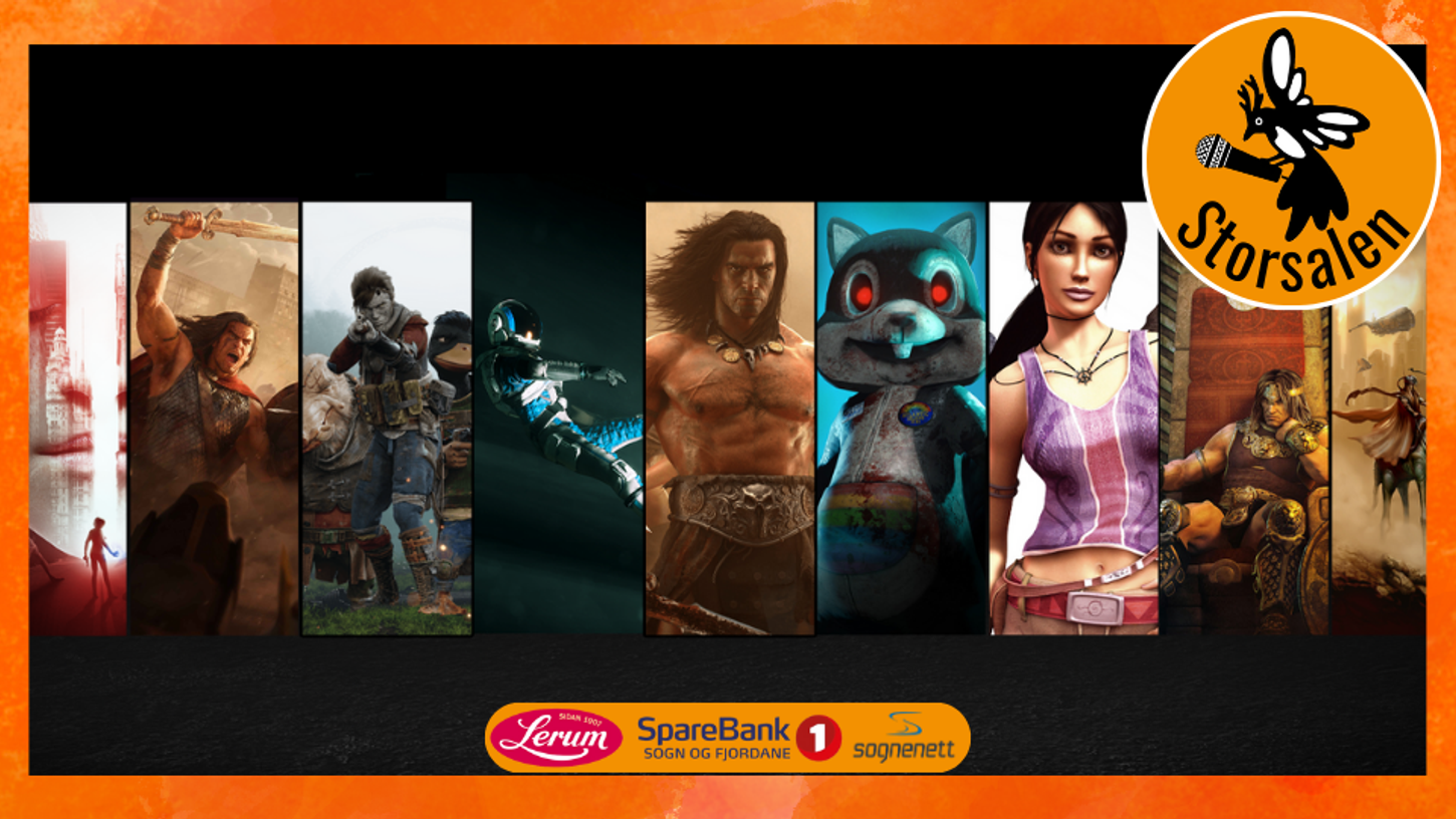 Ei rekke bilete frå ulike dataspel som Funcom har laga. 