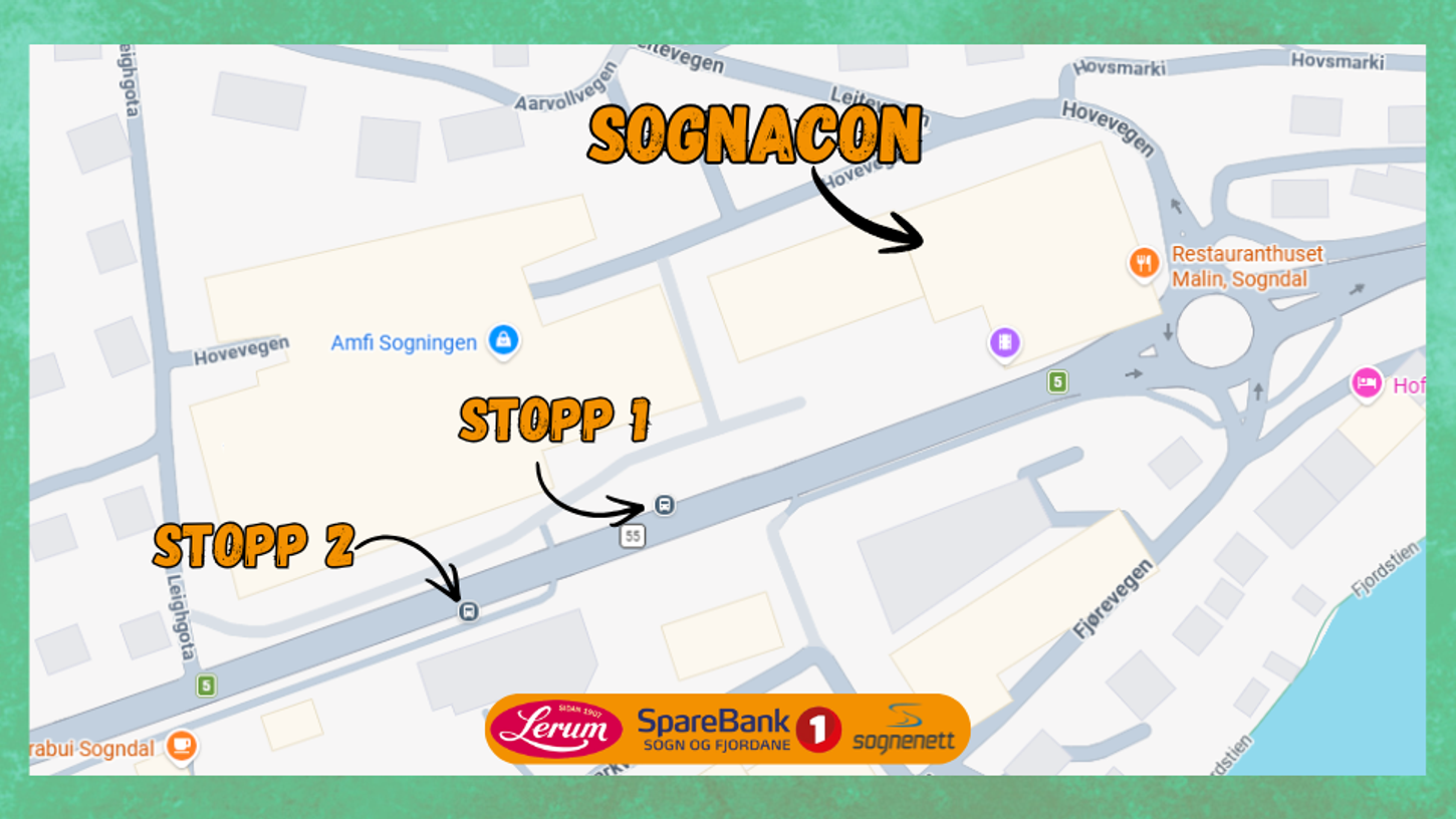 Kart over Sentrumsområdet som viser kor buss-stoppa er.