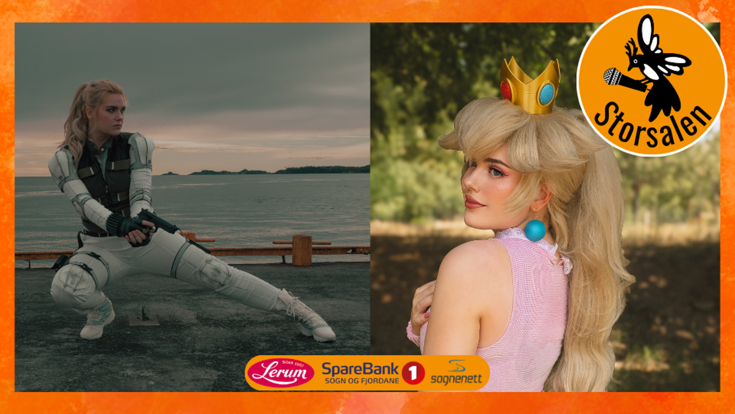 Bilder av Sophie Riis i cosplay som Yelena Belova, og som Princess Peach.
