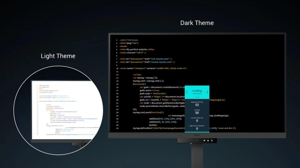 A image of a BenQ Monitor in both light and dark mode