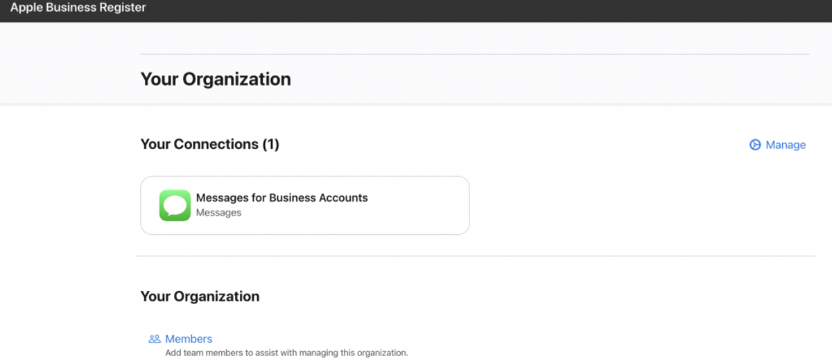 Apple Business Register — add a Messages for Business account
