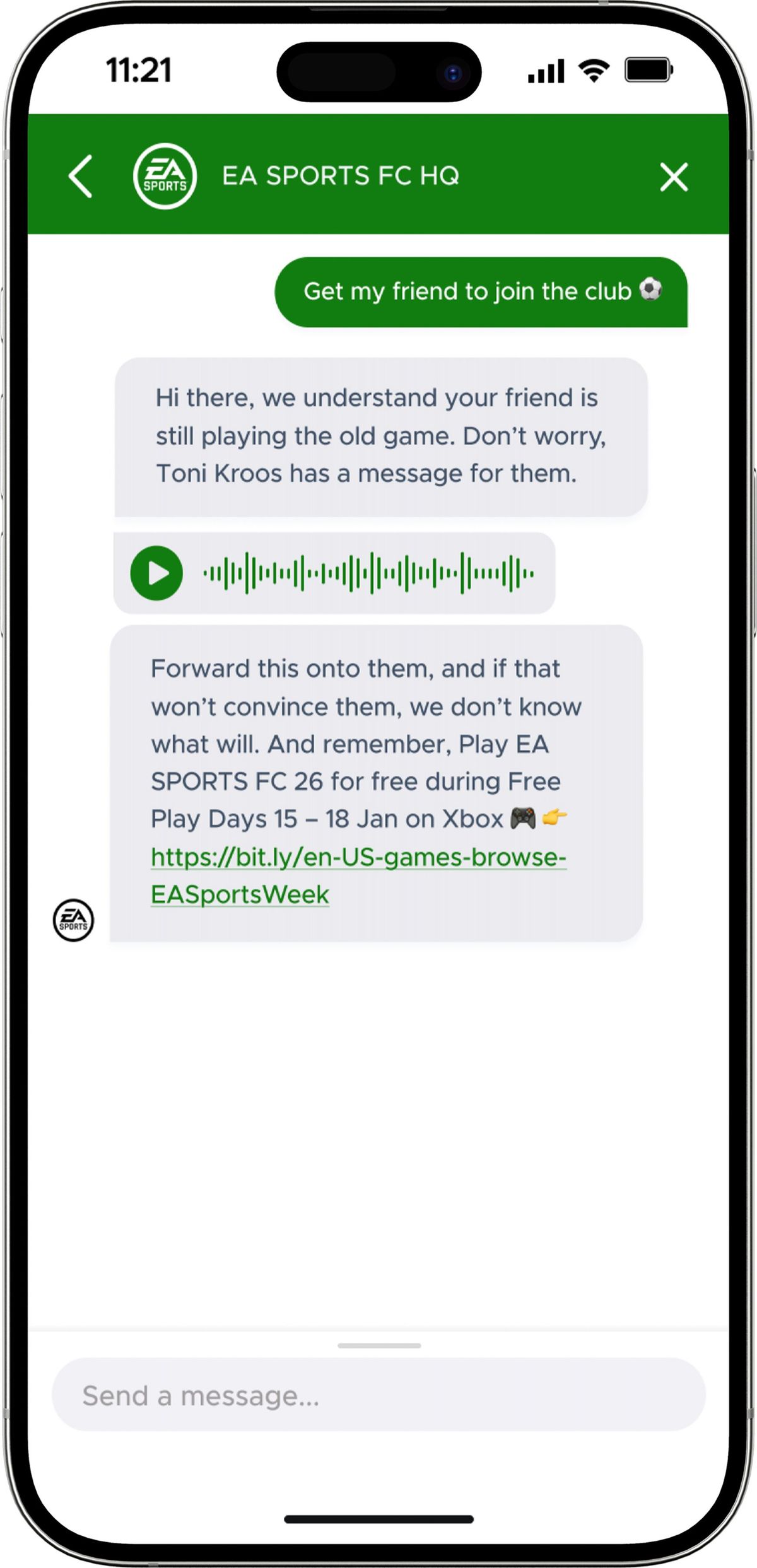 EA Sports and Xbox WhatsApp chatbot screenshot