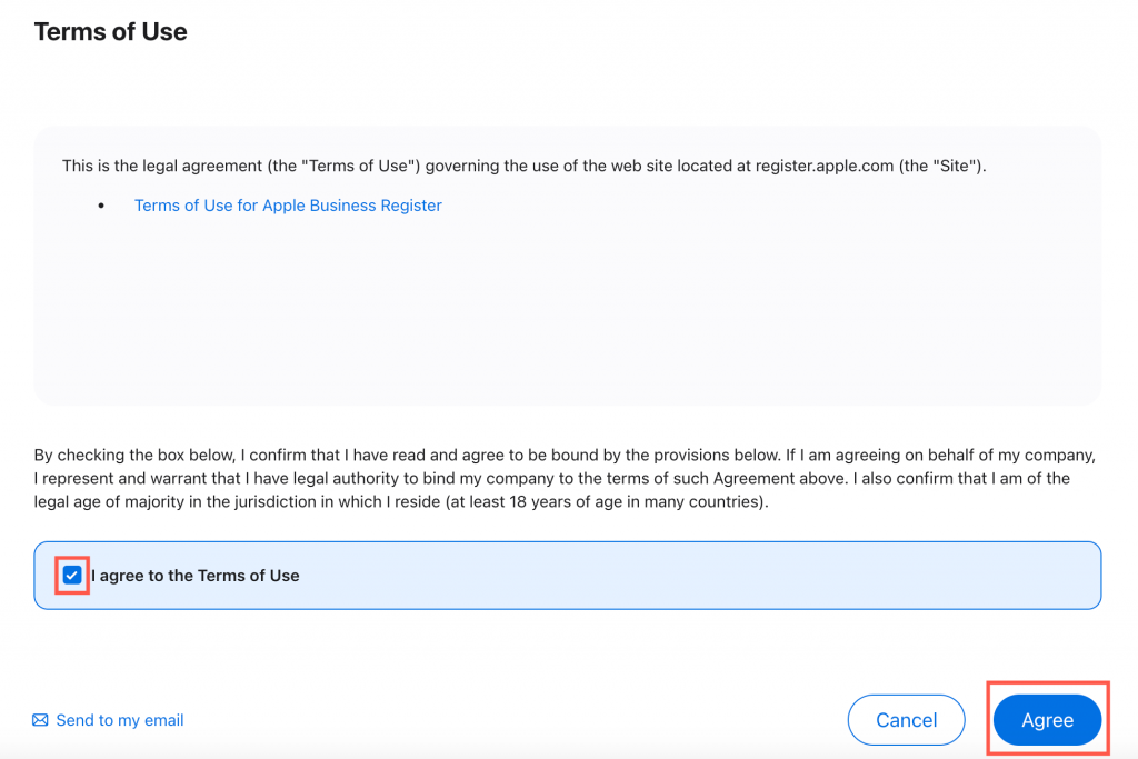 Apple Business Register — agree to terms and conditions
