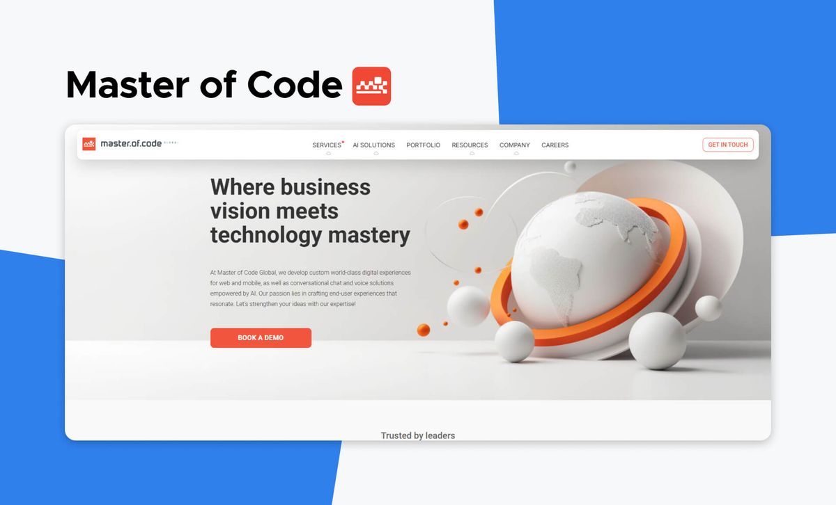 The Master of Code logo above a screenshot of the Master of Code Global homepage