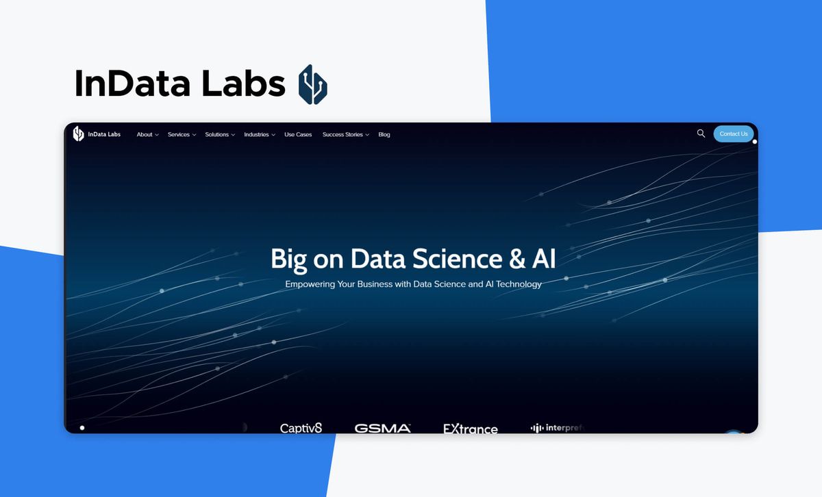 The InData Labs logo above a screenshot of the InData Labs homepage