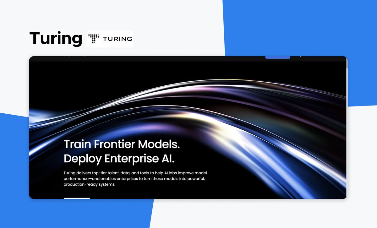 The Turing logo above a screenshot of the Turing homepage