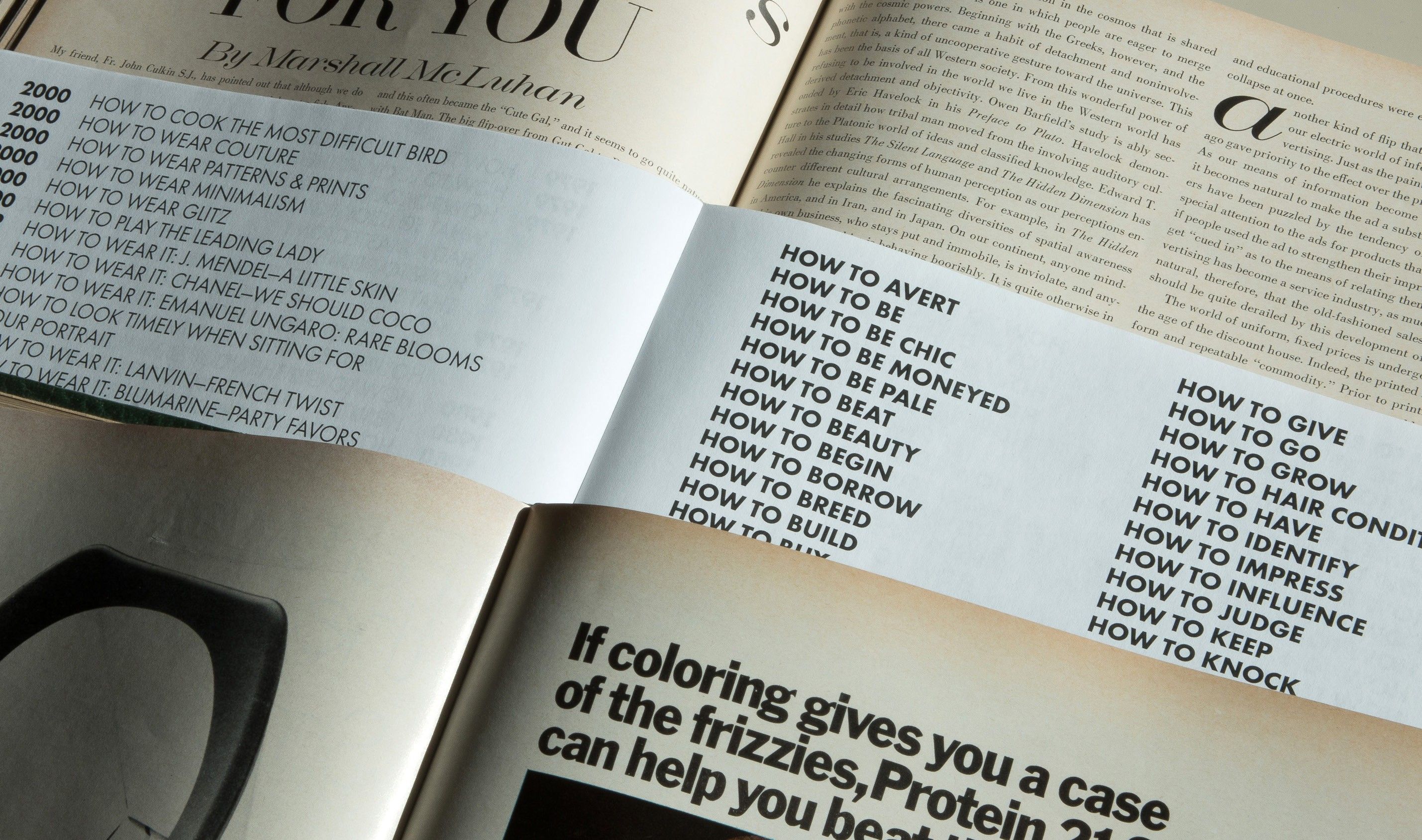 Multiple spreads of the "Vogue's Potential Guide to Life" publication