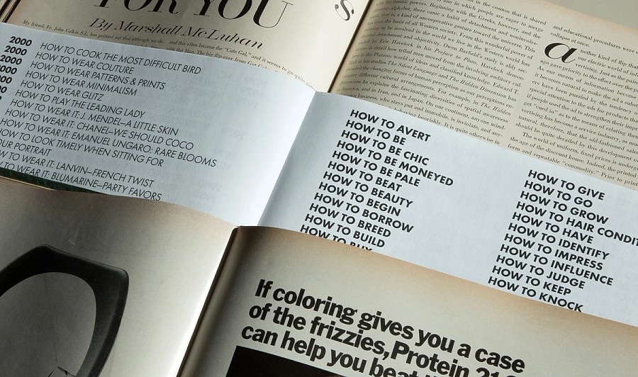 Multiple spreads of the "Vogue's Potential Guide to Life" publication