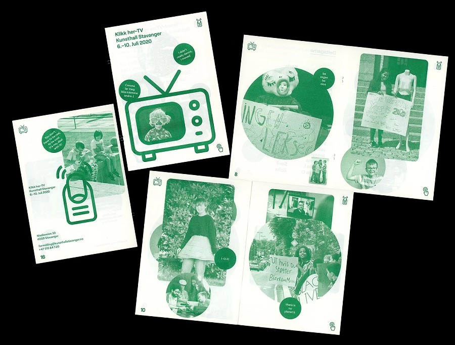 Composition with scans of "Klikk-her TV" publication for Kunsthall Stavanger