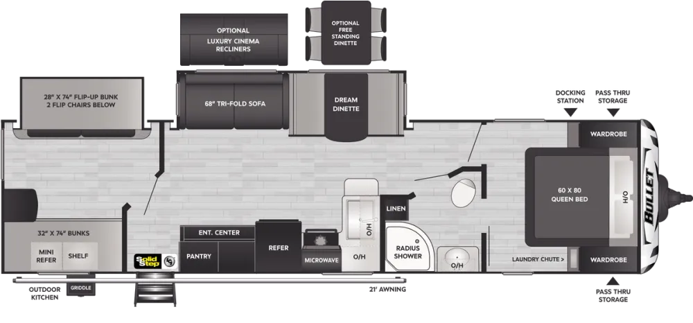 Floorplan of RV model 331BHS