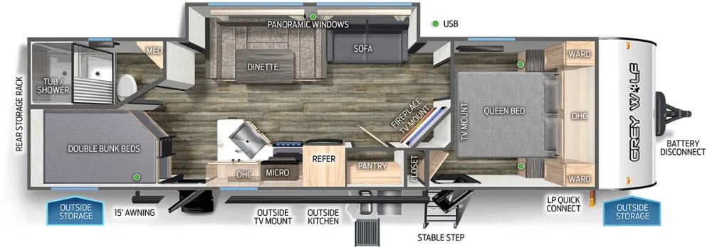 Floorplan of RV model 27DBH