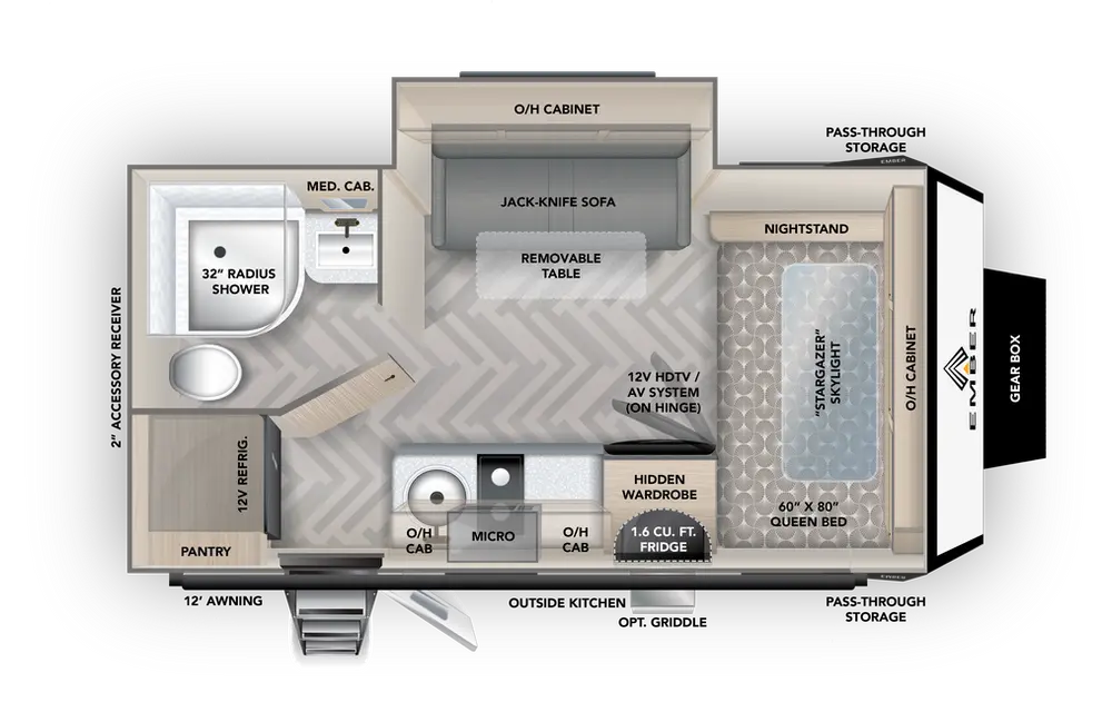 Floorplan of RV model 171FB