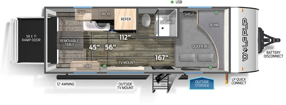 Floorplan of RV model 18RJB