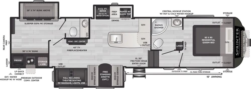 Floorplan of RV model 32BH