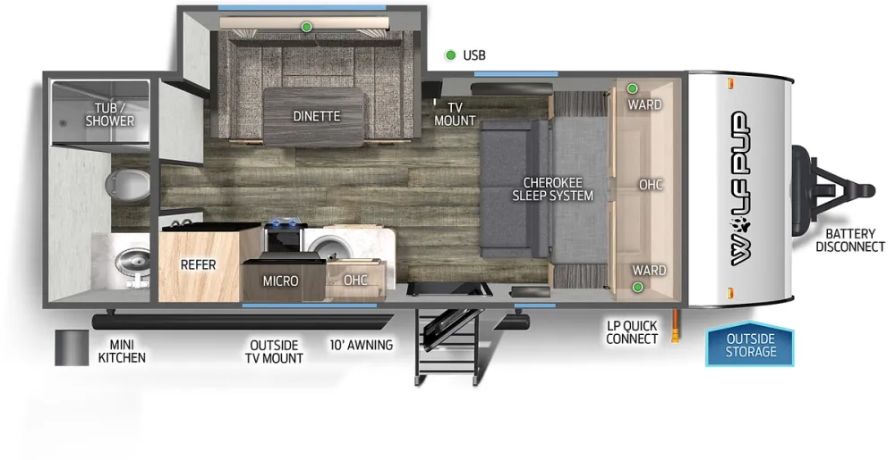 Floorplan of RV model 16CW