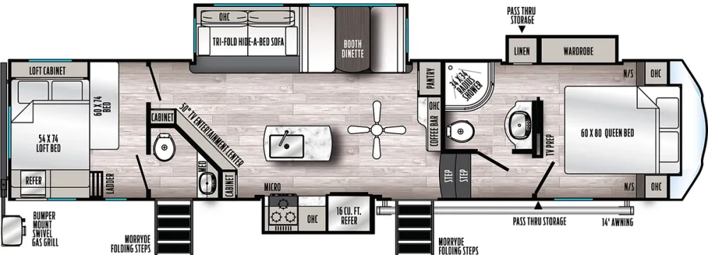 Floorplan of RV model 3440BH-DSO