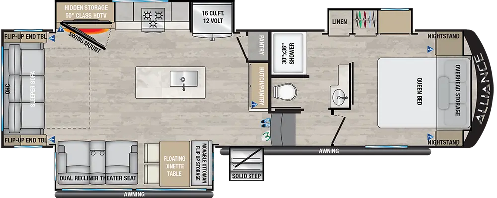 Floorplan of RV model 30RLS