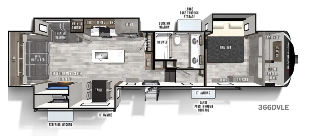 Floorplan of RV model 366DVLE