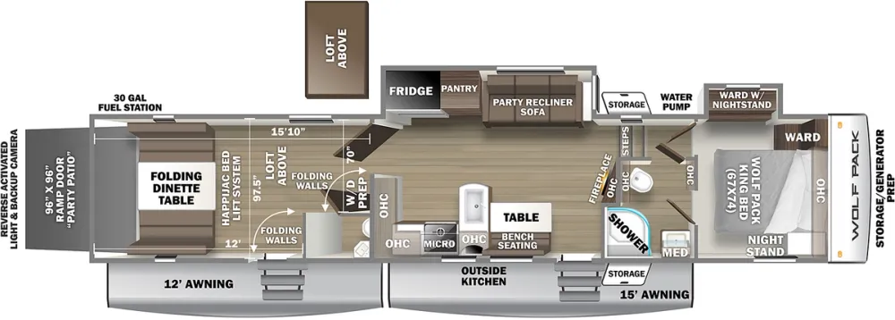 Floorplan of RV model 365PACK16