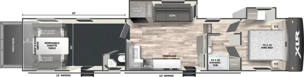 Floorplan of RV model 36XLRXF16