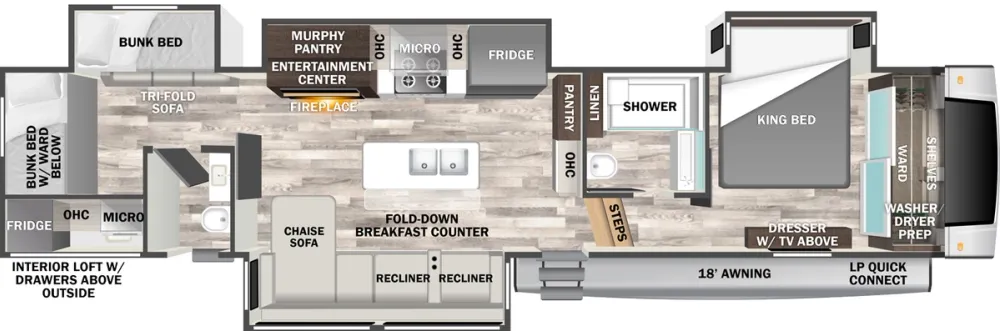 Floorplan of RV model 375BHO