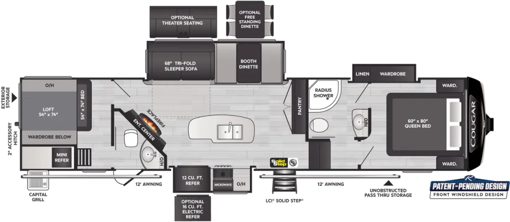 Floorplan of RV model 364BHL