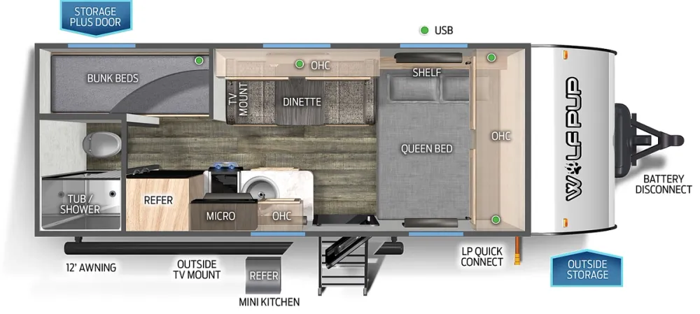 Floorplan of RV model 16BHS