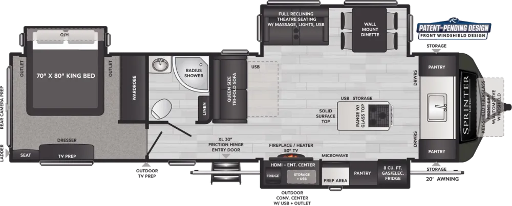 Floorplan of RV model 333FKS