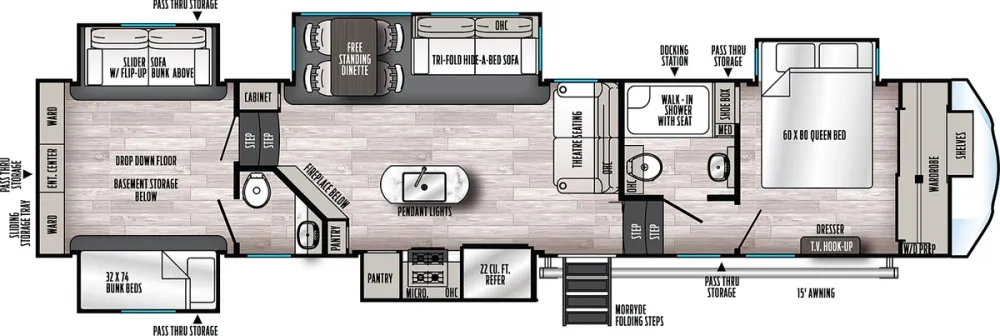 Floorplan of RV model 388BHRD