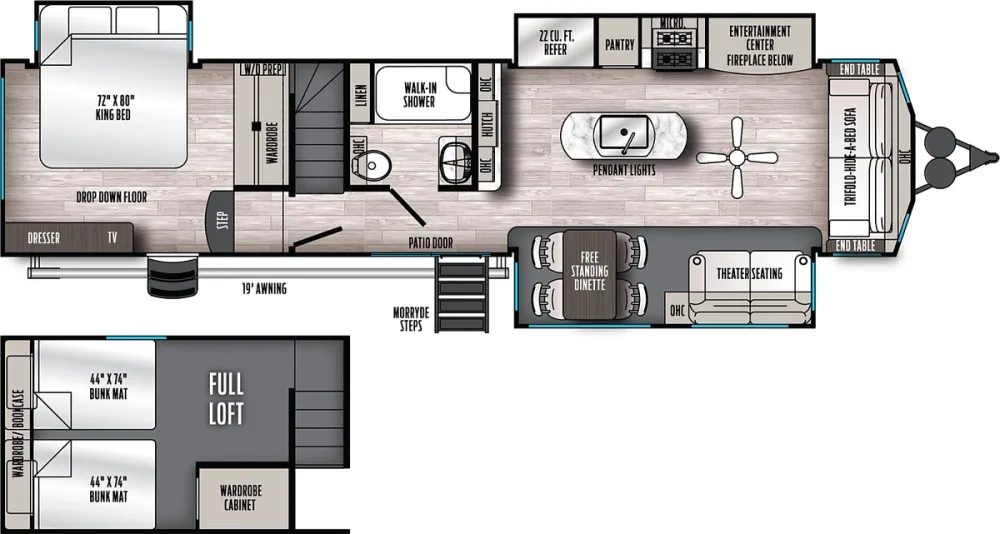 Floorplan of RV model 399LOFT