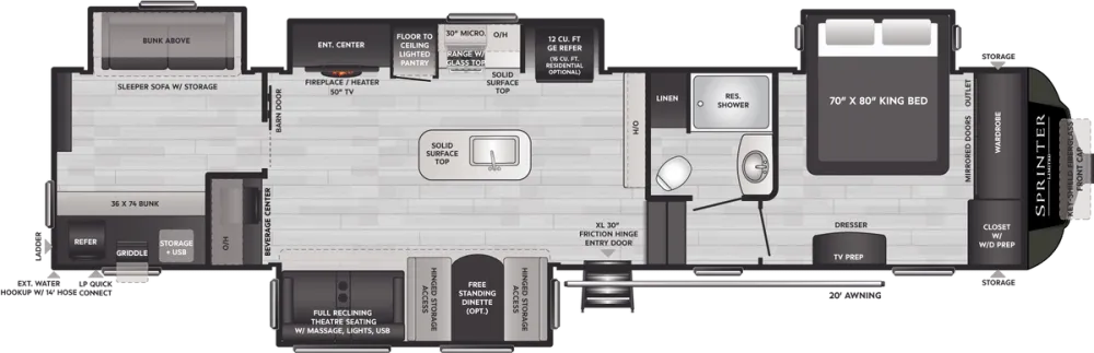 Floorplan of RV model 3630BHS