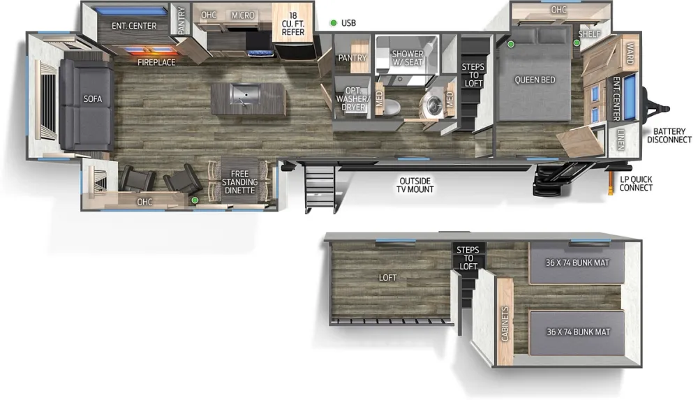 Floorplan of RV model 39DL