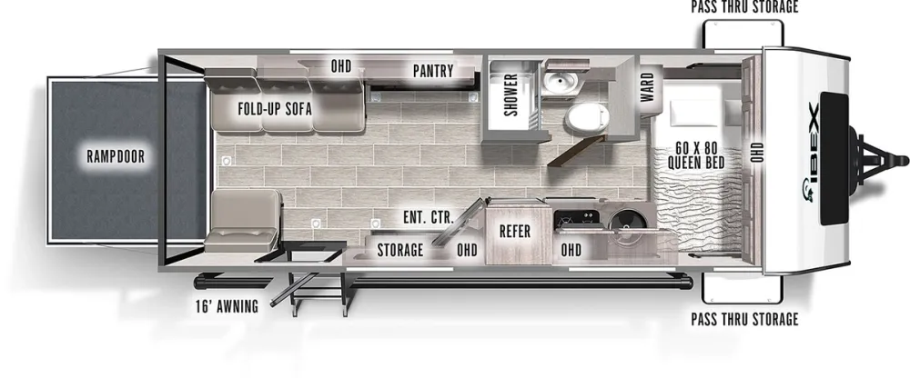 Floorplan of RV model 19QTH