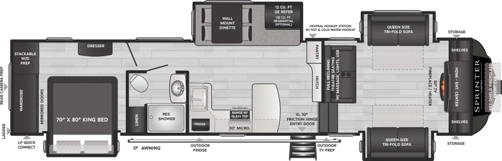 Floorplan of RV model 3670FLS