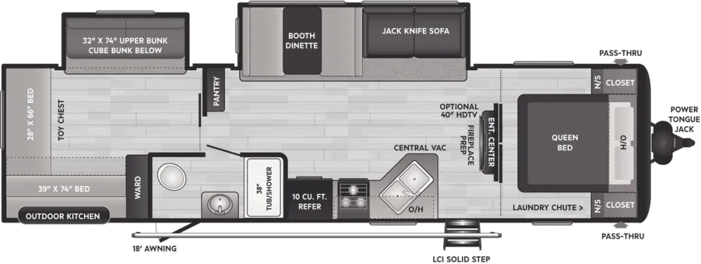 Floorplan of RV model 318BR