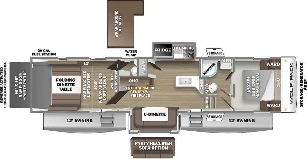 Floorplan of RV model 325PACK13