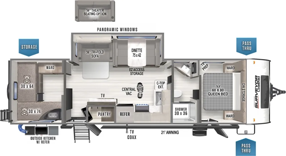 Floorplan of RV model 296QBLE