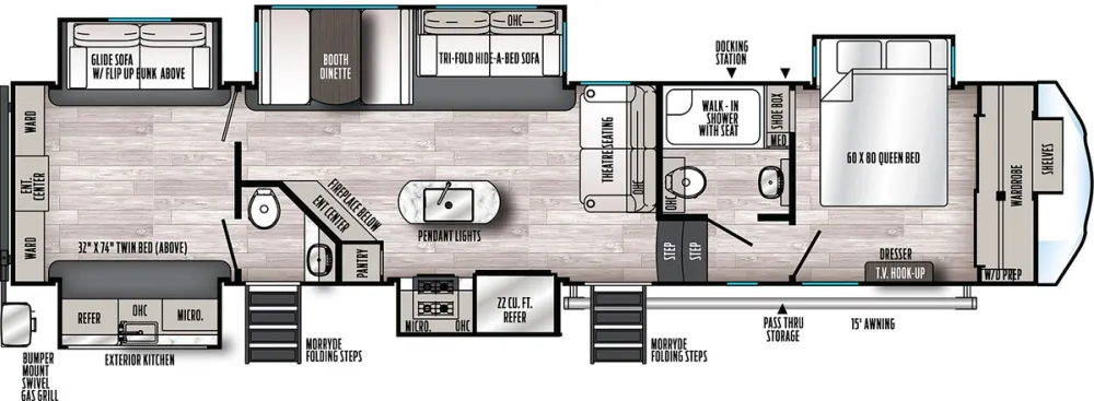 Floorplan of RV model 384QBOK