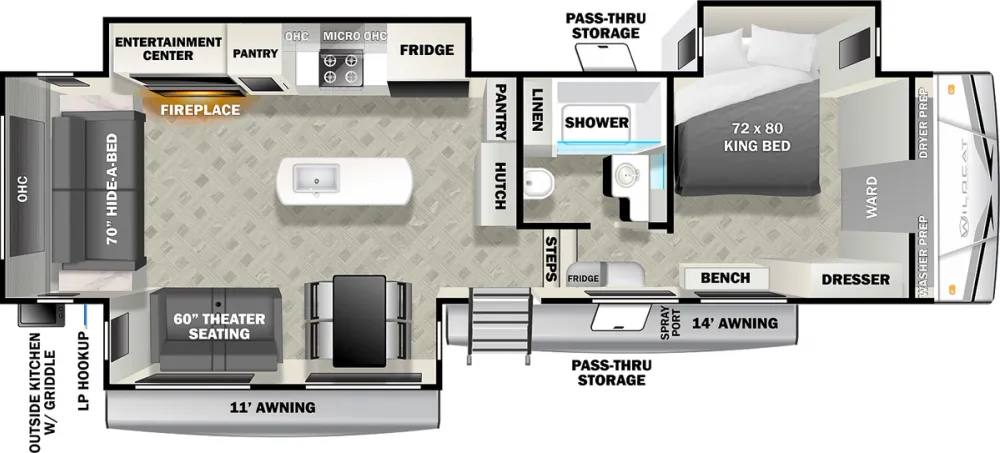 Floorplan of RV model 333RLBS