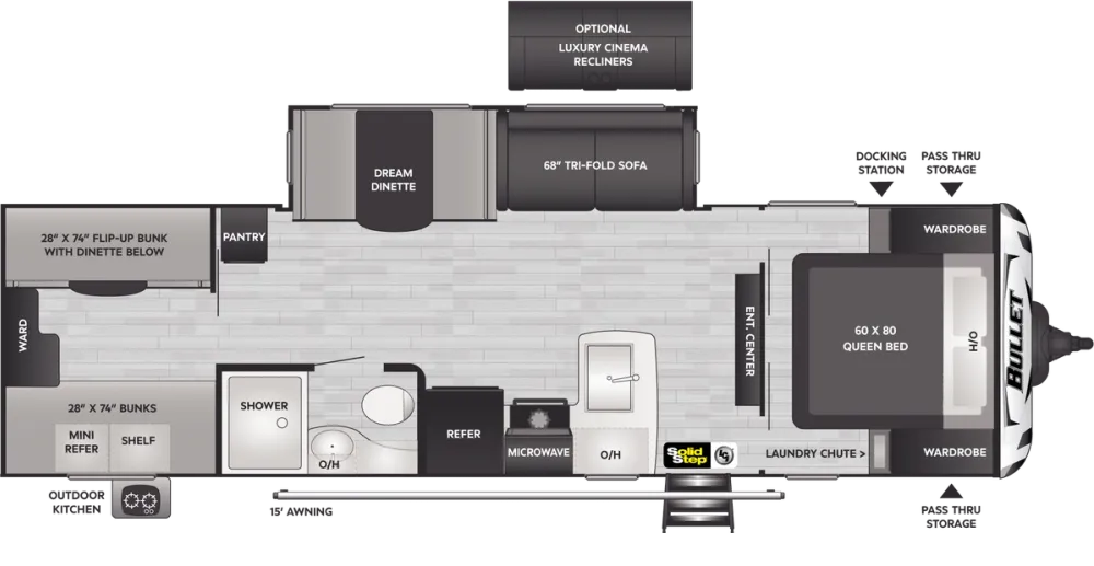 Floorplan of RV model 287QBSWE