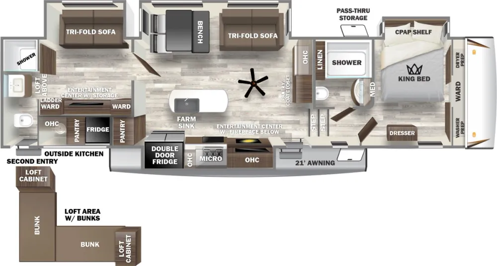 Floorplan of RV model 38DBQ