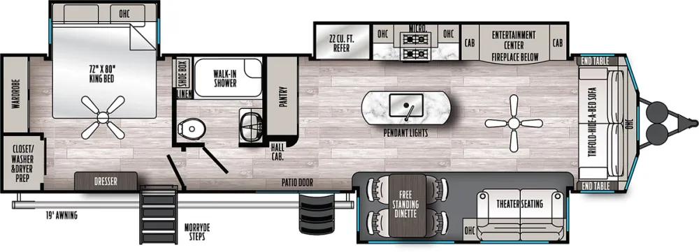 Floorplan of RV model 401FLX