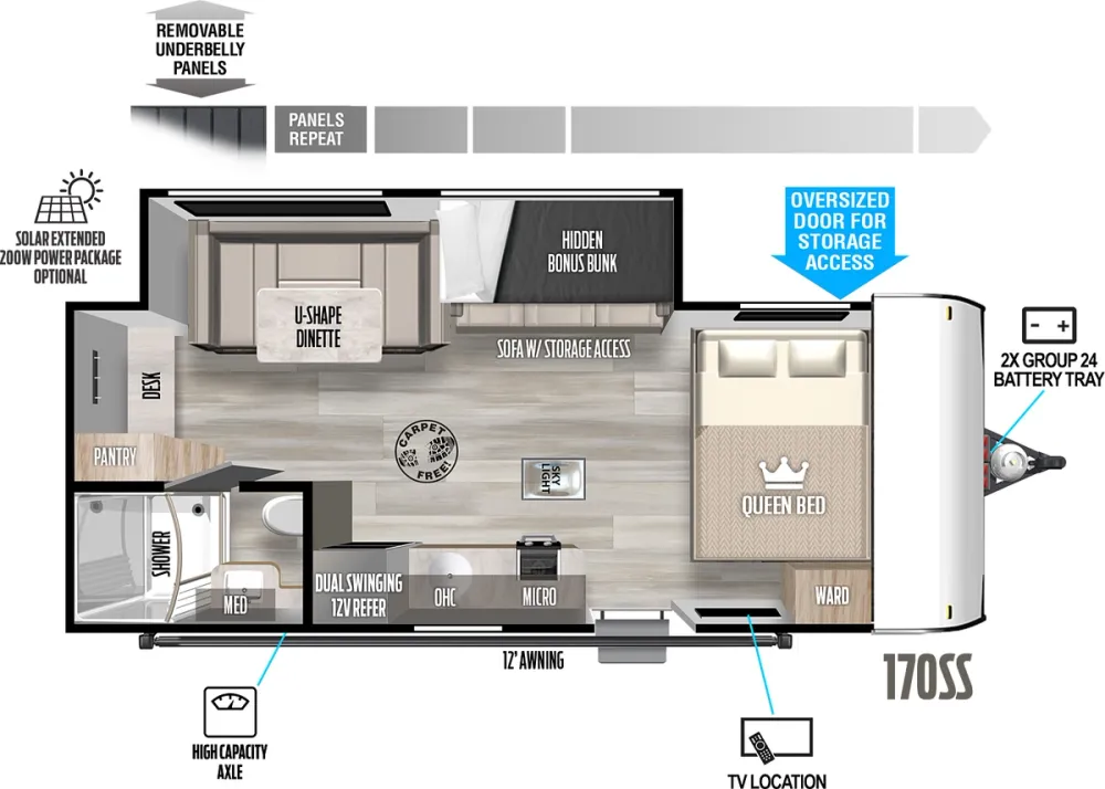 Floorplan of RV model 170SS